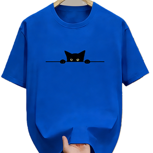 Kaos Grafis Mata Kucing Mengintip, Cetakan Kasual Minimalis Lucu untuk Pecinta Hewan Peliharaan, Nyaman, Lembut, dan Bernapas - Product Image 2