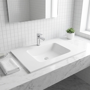 Lavabo DCT OA003 Personalizzato Moderno Resistente ai Graffi e all'Usura per Ospedali Famiglie Hotel Lavandino in Acrilico Bianco per Bagno - Product Image 1