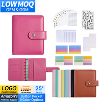 Mini Classeur A7 en Cuir PU à 6 Anneaux pour Budget avec Beaux Autocollants et Pages Intérieures pour Organisation Scolaire et Collection
