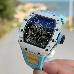 Montre squelette RM pour homme, boîtier en fibre de carbone blanche, bracelet en caoutchouc bleu, verre saphir, montre-bracelet mécanique de luxe sport - Product Image 4