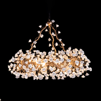 Elégant Luminaire de Villa Traditionnel Lustre Pendentif Lumières Hauteur Réglable Pendentif en Céramique Longue Fleur Design Laiton AC