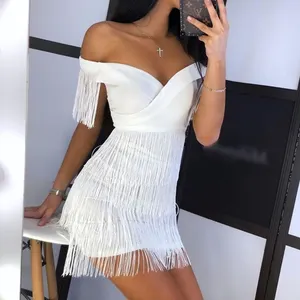 Party Wear Women Sleeveless Bodycon Dress Summer Fringe Tassel White Dresses