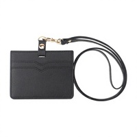 Porte-badge d'identification en cuir PU ODM avec cordon tour de cou et étui à cartes grainé pour le bureau et l'école