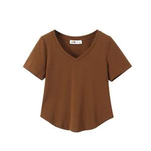 เสื้อยืดคอกว้างแขนสั้นสำหรับผู้หญิง รุ่น Runqi N8719 สีพื้น ผ้าคอตตอนเจอร์ซีย์ ระบายอากาศได้ดี ทรงเข้ารูป มีไซส์พลัส เหมาะสำหรับฤดูร้อน - Product Image 3