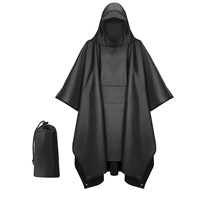 Poncho de pluie réutilisable carré simple imperméable bleu marine en plastique épais personnalisé avec logo de marque D5793 et sac de rangement