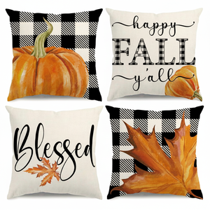 18x18 Fall <b>Pillow</b> Covers Thanksgiving Farmhouse Decorative & <b>Throw</b> <b>Pillows</b> Buffalo Plaid Pumpkin Maple Leaf Outdoor Decor Co - Product Image 2