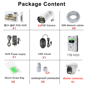 Jianvision 8 Kanallı 8 Megapiksel IP66 Su Geçirmez Akıllı Tam Renkli Gece Görüşlü 24 Saat İzleme <span class=keywords><strong>IP</strong></span> POE Kamera Sistemi Ekranlı NVR 1TB - Product Image 2