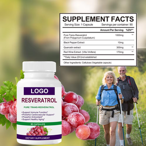 Natural Resveratrol 500mg Capsules Daily Antioxidant <b>Pills</b> for Beauty & Immune System Booster - Product Image 2