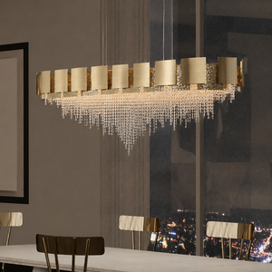 Home Decor Long Gold Sheet <b>Crystal</b> <b>Chandelier</b> Gradient Waterfall <b>Crystal</b> Strand Pendant Lamp For Dining Table - Product Image 1