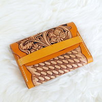 Porte-cartes en cuir véritable de style vintage avec décorations florales et lettres pour hommes et femmes - Prix de gros bas 2025 Nouveauté