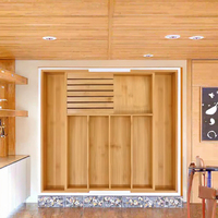 Tiroir à couverts extensible en bambou avec bloc à couteaux Plateau de rangement réglable pour ustensiles de cuisine pour fourchettes, cuillères et couteaux