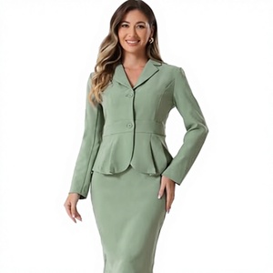Allegra K 2-Teiliges Anzug-<span class=keywords><strong>Set</strong></span> für Damen <span class=keywords><strong>Blazer</strong></span> Bleistiftrock Formelle Büro-Geschäfts-Casual-Outfits Großes Erbsengrün 100% - Product Image 4