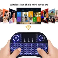Mini kablosuz klavye 2.4ghz İngilizce rusça 3 renk hava fare 7 renk arkadan aydınlatmalı i8 Touchpad uzaktan kumanda ile android tv kutusu