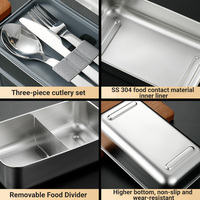 Boîte Bento Japonaise Durable Contenant Anti-Odeur et Anti-Taches avec Séparateur Amovible en Acier Inoxydable Boîte à Lunch Double Couche Compatible Micro-Ondes