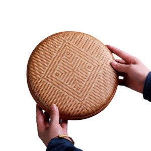 Handmade Bamboo Woven Pu'er Tea Cake Box Round Geometric Pattern Tea Ceremony Accessory - Product Image 5