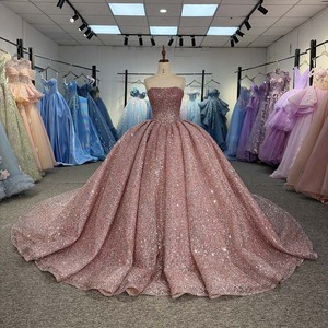 ชุดราตรีงาน Quinceanera แบบคอเรือประดับเลื่อมมุกสีถั่วแดงสุดหรู 6979 แบบสำหรับผู้หญิง - Product Image 2