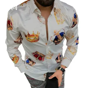 新款上市常规合身长袖定制数码皇冠印花设计师男士衬衫