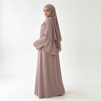 Ensemble Abaya Mauve pour Femme avec Franges de Perles, Tenue Modeste, Vêtements Musulmans Islamiques, Longueur au Sol