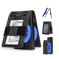 DIENQI Dompet Lipat Dua Pria Kulit Asli Anti RFID, Tempat Kartu Kredit, Tipis, Magnetik