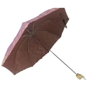 Топ продаж японский стиль Стекловолоконный вал с бамбуковой ручкой японская жаккардовая ткань 3 складной зонт