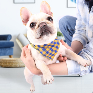 Pet ekose Drool havlu İngiliz tarzı kumaş Pet renkli ekose tükürük eşarp kalın pamuk köpek Bandana - Product Image 3