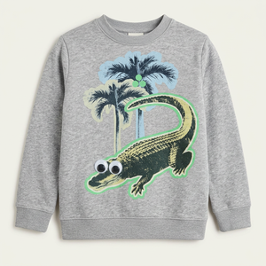 Premium Quality <b>Grey</b> Sweatshirt Crocodile Beach Graphic Printed Pullover Kids Boys Winter Warm Crewneck Casual Fashion Wholesale - Product Image 1