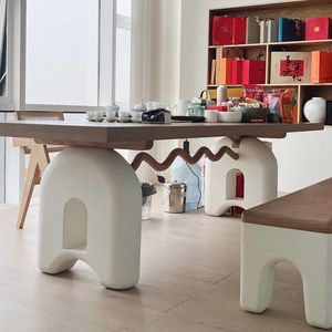 Solid Wood Cream Colored McDull Dining <b>Table</b> Nordic Rectangular Designer Desk For Home Office Use - Product Image 2