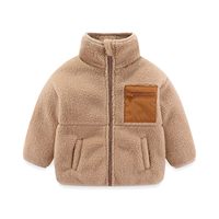 Manteau d'hiver chaud pour garçons LittleSpring, en sherpa polaire, à capuche, col brodé, motif color-block, fermeture éclair intégrale
