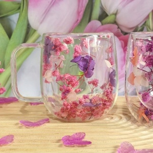 Internet Celebrity High-Value <strong>Double</strong>-<strong>Layer</strong> Glass <strong>Cup</strong> Eco-Friendly Real Dried Flower Mug High-Borosilicate Simple Design Parties