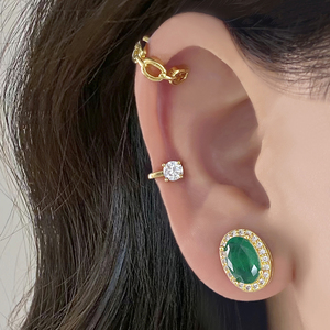 Classic Oval <b>Stud</b> <b>Earrings</b> Gold Plated <b>Crystal</b> Zircon Women's Party Jewelry Brass Bezel Setting - Product Image 3