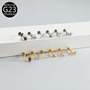 G23 Titan Thép Châu Âu Mỹ Hình Chữ T Tai Xương Stud Zircon Bên Trong Răng Trái Tim Anh Đào Mạ Điện Hợp Thời Trang Quà Tặng Bông Tai - Product Image 2