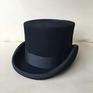 13.5cm yükseklik % 100% yün keçe lincoln silindir şapka s toptan yüksek kaliteli siyah silindir şapka