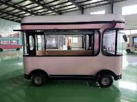 Camion de restauration mobile électrique 4 roues en acier inoxydable, style rétro commercial, intérieur personnalisé, pour vente de snacks, glaces et bonbons