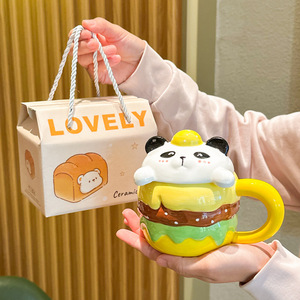 Mug Keramik <span class=keywords><strong>Burger</strong></span> Babi Lucu Dengan Tutup, Cangkir Air Motif Hati untuk Wanita, Hadiah Ulang Tahun Praktis untuk Anak Perempuan, Cangkir Hadiah Suvenir Sahabat Terbaik - Product Image 6