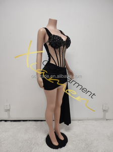 Ocstrade Hot Bán Đen Kim Cương lưới xem qua <span class=keywords><strong>DRESS</strong></span> boned thiết kế vuông cổ HEM Đảng sexy <span class=keywords><strong>DRESS</strong></span> đối với phụ nữ bên câu lạc bộ đêm - Product Image 3