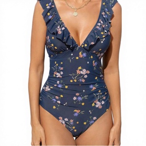 Traje de Baño Elegante de Una Pieza para Mujer, Espalda Descubierta, Sexy, Veraniego, para Playa, Spandex/Nylon, Transpirable, Sin Costuras, Estampado Floral con Transferencia Térmica - Product Image 1