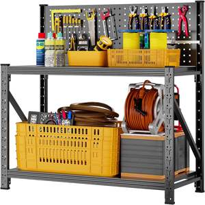Étagère de garage en métal avec panneau de suspension pour outils, étagère de rangement industrielle robuste, étagères de rangement en acier pour le sous-sol - Product Image 1