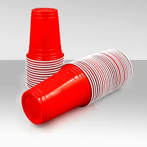 Vente en gros Logo de marque personnalisé Gobelets PP jetables en plastique réutilisables de 16 Oz Set de bière-pong personnalisé Tasses de fête de bière-pong Tasse rouge