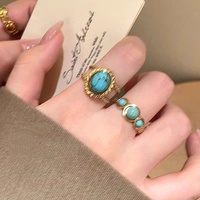Bague ouverte turquoise tendance pour femme, bijou de luxe léger en alliage de haute qualité