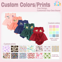 Robe sans manches personnalisable pour petite fille, style A-line, broderie d'oiseau, bordure à pompons, taille élastique, short bouffant, ensemble 2 pièces pour l'été