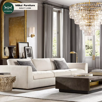Ensemble de canapés Modena élégant à accoudoirs coniques pour salon, villa, mobilier d'intérieur en bois, coussins moelleux, taille personnalisable