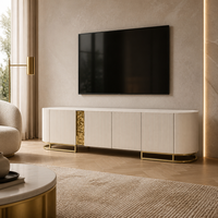 Meuble TV en crème mat soyeux avec portes verticales cannelées et rangements, meuble TV moderne pour salon