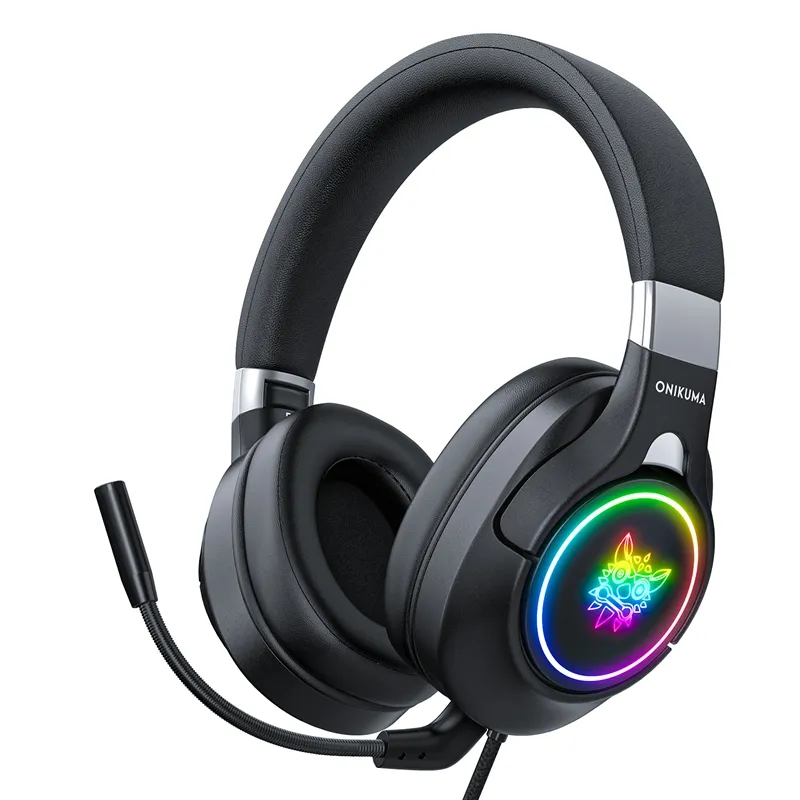 Fone de ouvido gamer onikuma k15 com fio, headset portátil com microfone e luz de led, para pc, 3.5mm, venda quente