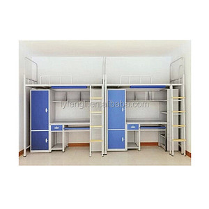 Lit superposé double moderne de qualité supérieure avec escalier, bureau et glissière, structure métallique démontable, garantie 1 an pour dortoir - Product Image 1