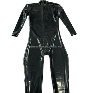 Lateks fetiş kauçuk Catsuit fermuar lateks tam vücut siyah kadınlar Unisex özelleştirilmiş OEM ODM - Product Image 2