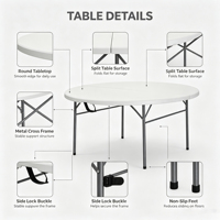 Ensemble de tables et chaises pliantes rondes légères pour l'extérieur, idéal pour les pique-niques, les réunions, les salles de banquet et l'utilisation hospitalière (avec compartiment à condiments)