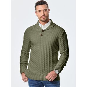 2025 hommes décontracté Slim Fit pull pull col châle avec bouton Texture couleur unie automne mode - Product Image 6