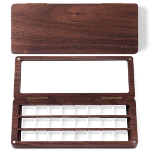 Boîte à aquarelle en <span class=keywords><strong>bois</strong></span> de noyer avec couvercle, 24 compartiments amovibles pour demi-palettes, boîte d'artisanat en <span class=keywords><strong>bois</strong></span> avec pinceaux de voyage pour la peinture - Product Image 1