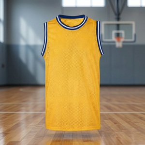 Maillot de basket jaune sans manches en maille, col rond, unisexe, respirant, en polyester, vêtement de sport pour adulte, coupe classique - Product Image 3