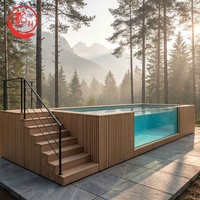 Piscine hors sol jacuzzi en fibre de verre, bois, WPC, avec fenêtre en verre, mosaïque, conteneur extérieur, à prix abordables